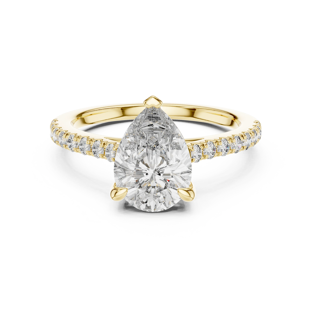 Pear Moissanite Engagement Ring with Pavé Band in yellow 925 sterling silver, view 4