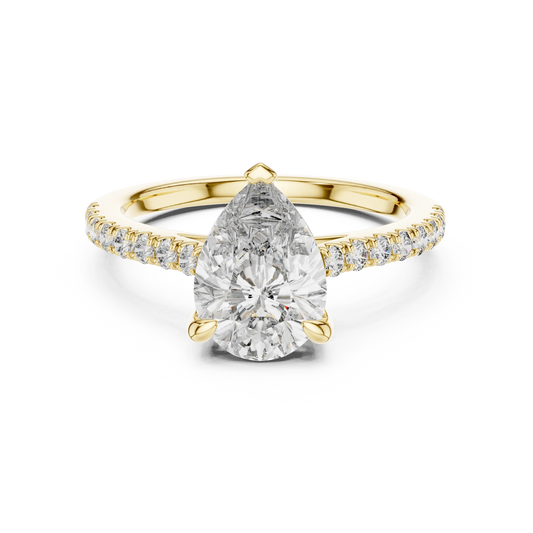 Pear Moissanite Engagement Ring with Pavé Band in yellow 925 sterling silver, view 4
