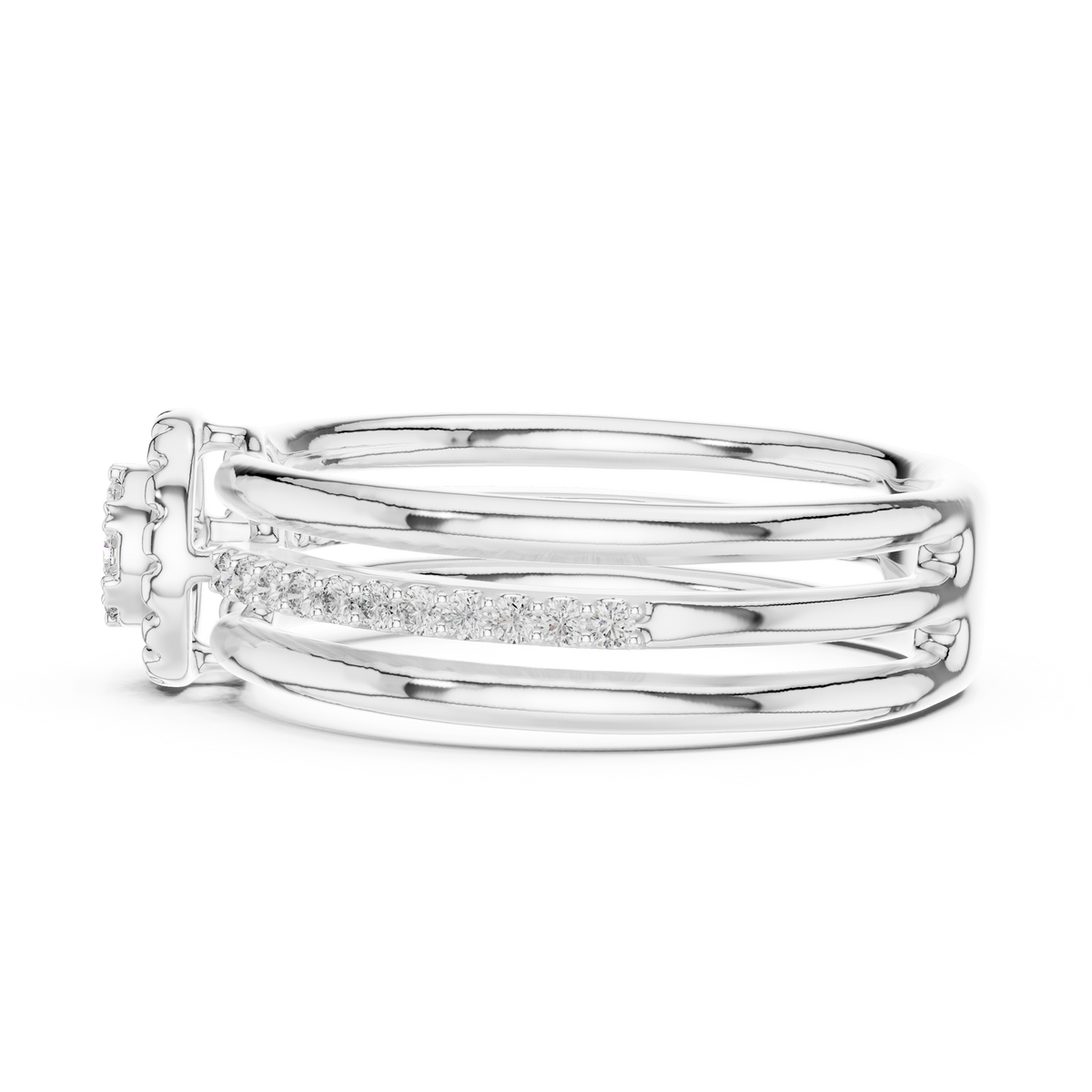 Triple Row Cluster Moissanite Ring in white 925 sterling silver, view 3