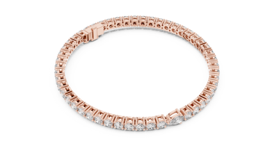 Pear Centre Round Moissanite Tennis Bracelet in rose 925 sterling silver, view 3