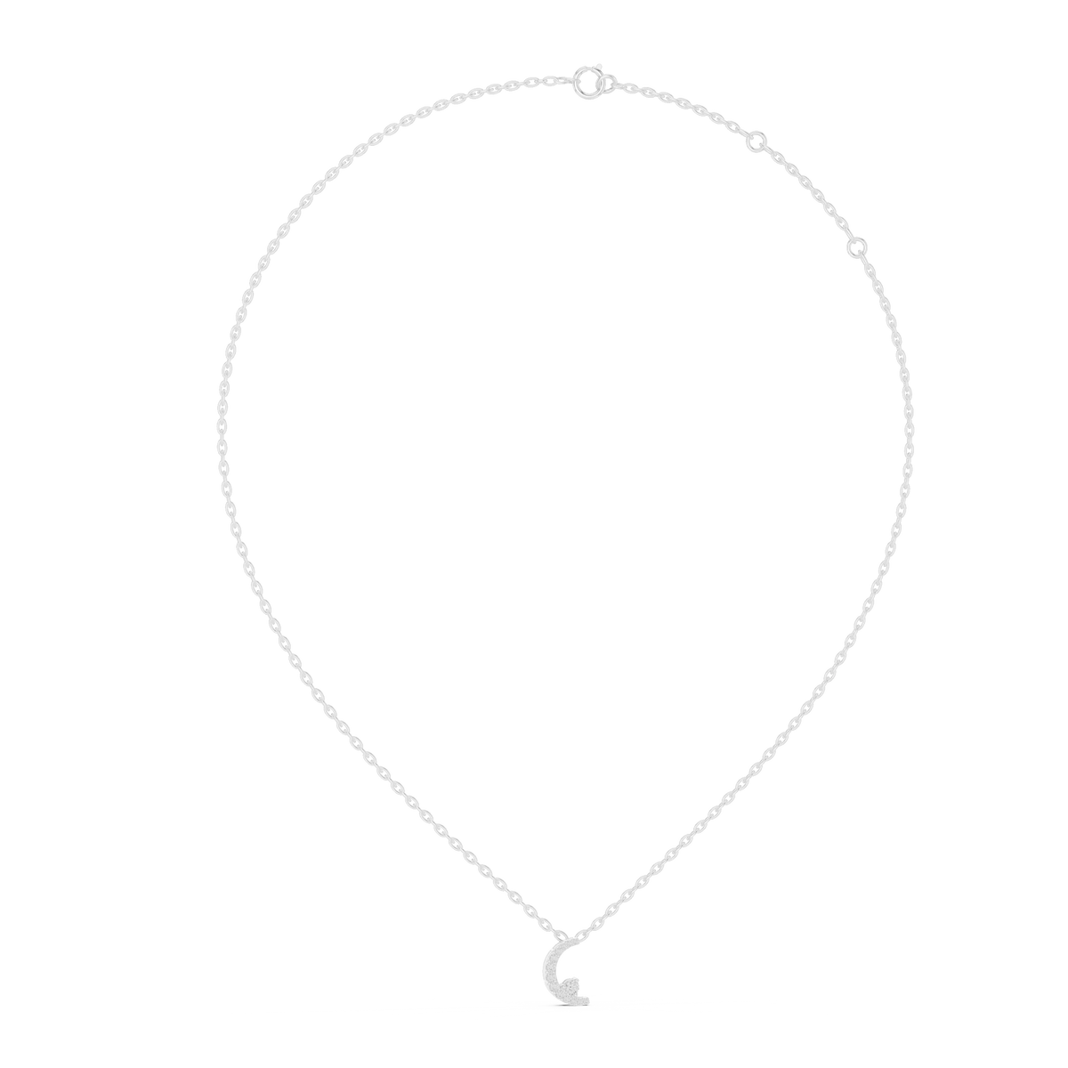 Pavé Crescent Moon Moissanite Pendant in white 925 sterling silver, view 1