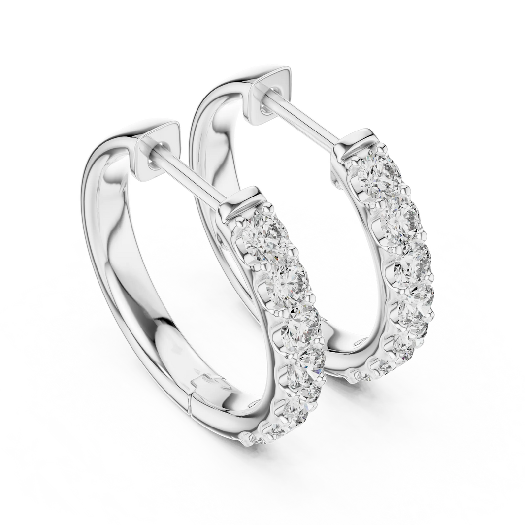 Moissanite huggie hoop earrings in white 925 sterling silver, view 2