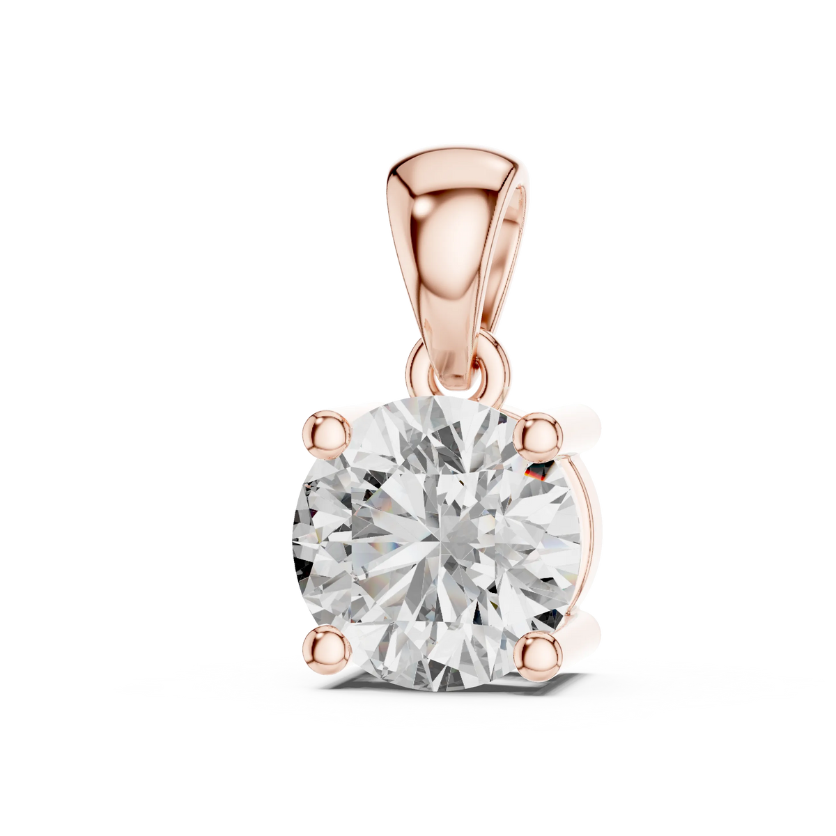 Round Solitaire Moissanite Pendant in rose 925 sterling silver, view 2