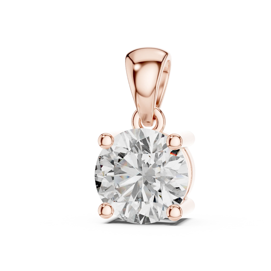 Round Solitaire Moissanite Pendant in rose 925 sterling silver, view 2