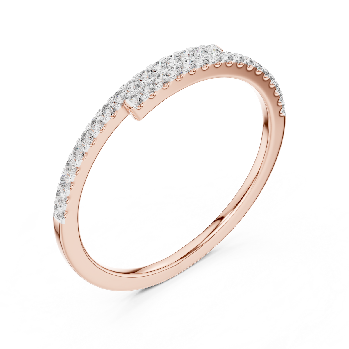 Open Bypass Pavé Moissanite Band in rose 925 sterling silver, view 2
