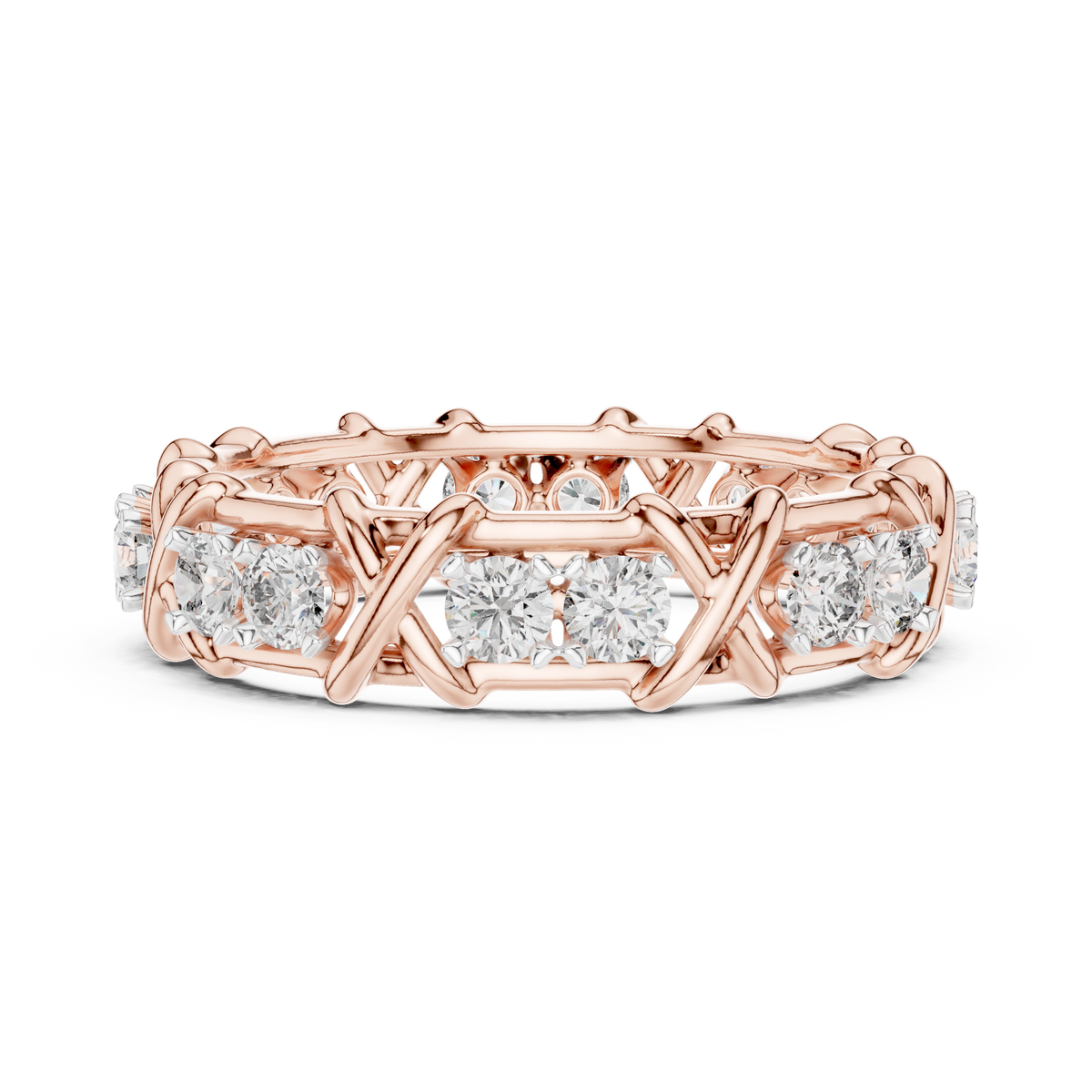 X Station Moissanite Eternity Band in rose 925 sterling silver, view 3
