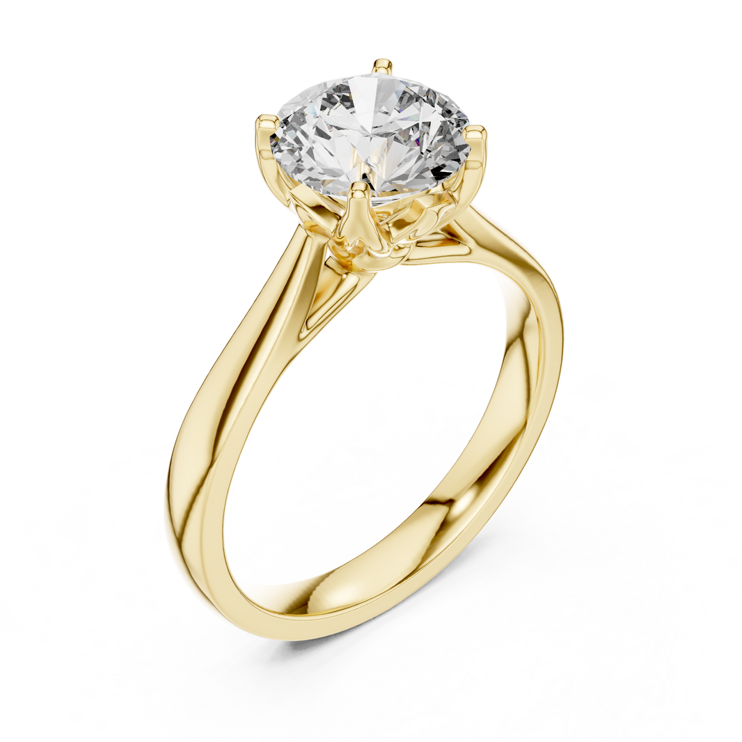 Round Cathedral Moissanite Solitaire Ring in yellow 925 sterling silver, view 2