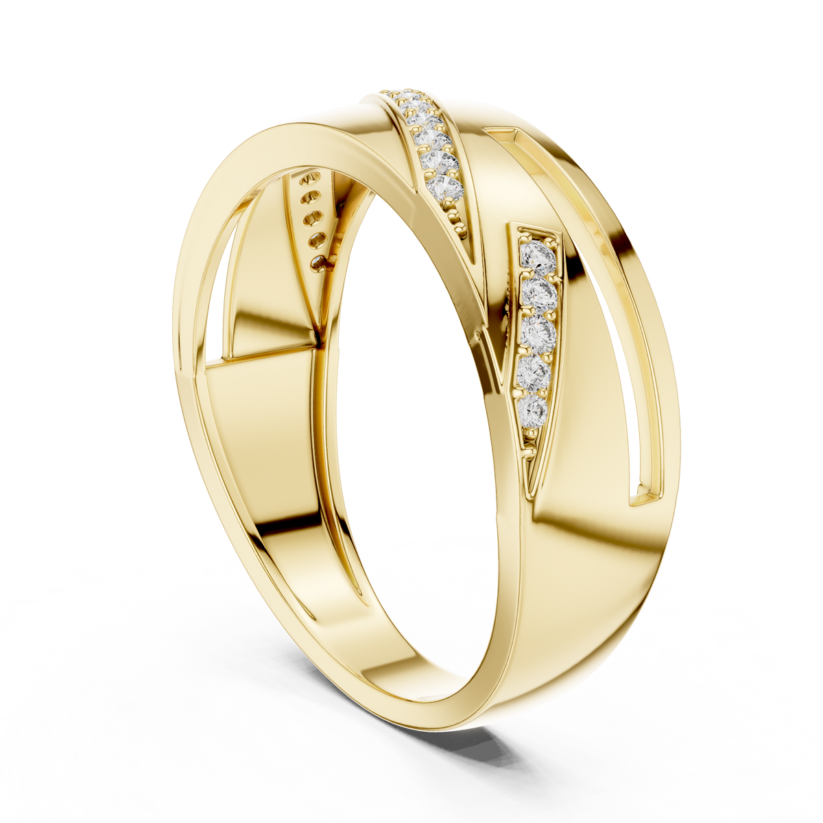 Diagonal Pavé Stripe Geometric Moissanite Band in yellow 925 sterling silver, view 1