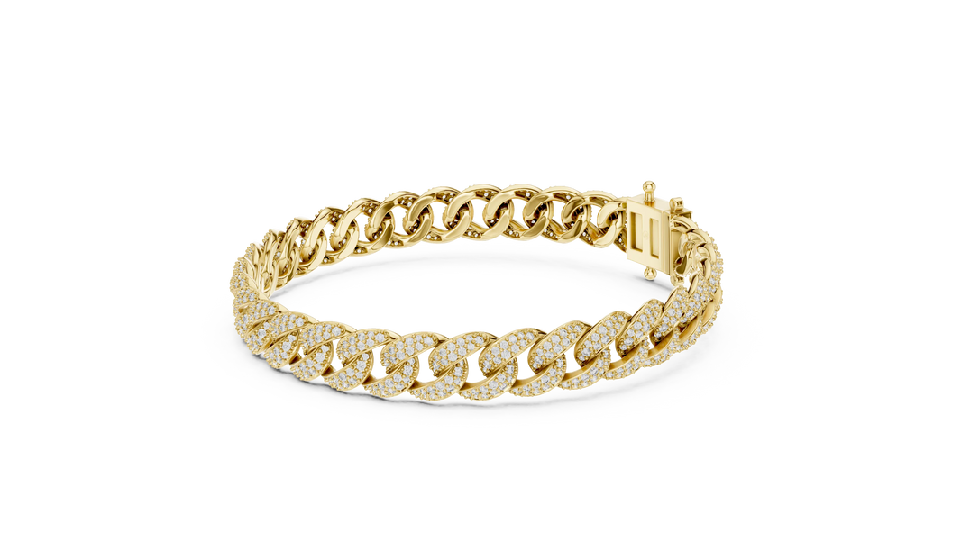 Pave Moissanite Cuban Link Bracelet in yellow 925 sterling silver, view 2