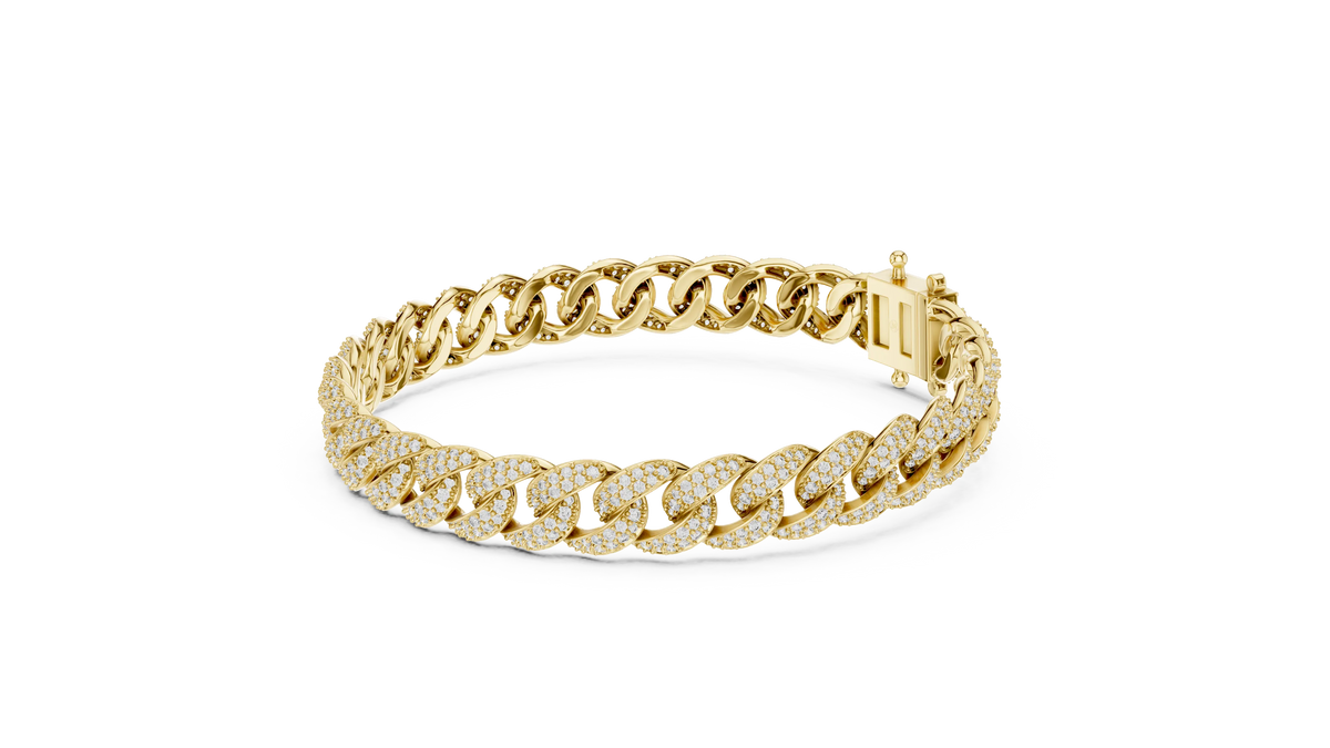Pave Moissanite Cuban Link Bracelet in yellow 925 sterling silver, view 2