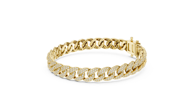 Pave Moissanite Cuban Link Bracelet in yellow 925 sterling silver, view 2