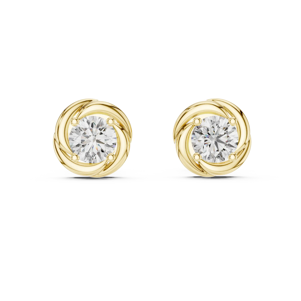 Round moissanite swirl stud earrings in yellow 925 sterling silver, view 4