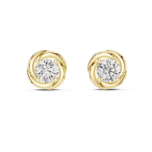 Round moissanite swirl stud earrings in yellow 925 sterling silver, view 4