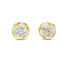 Round moissanite swirl stud earrings in yellow 925 sterling silver, view 4