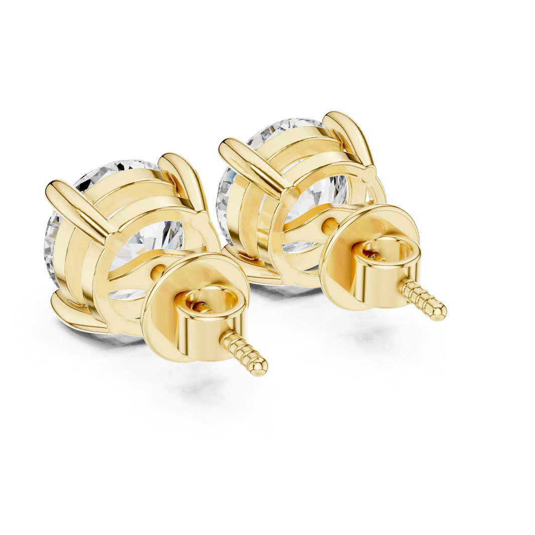 Round moissanite stud earrings in yellow 925 sterling silver, view 3