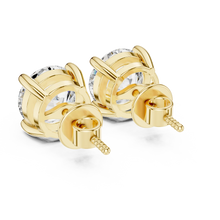 Round moissanite stud earrings in yellow 925 sterling silver, view 3