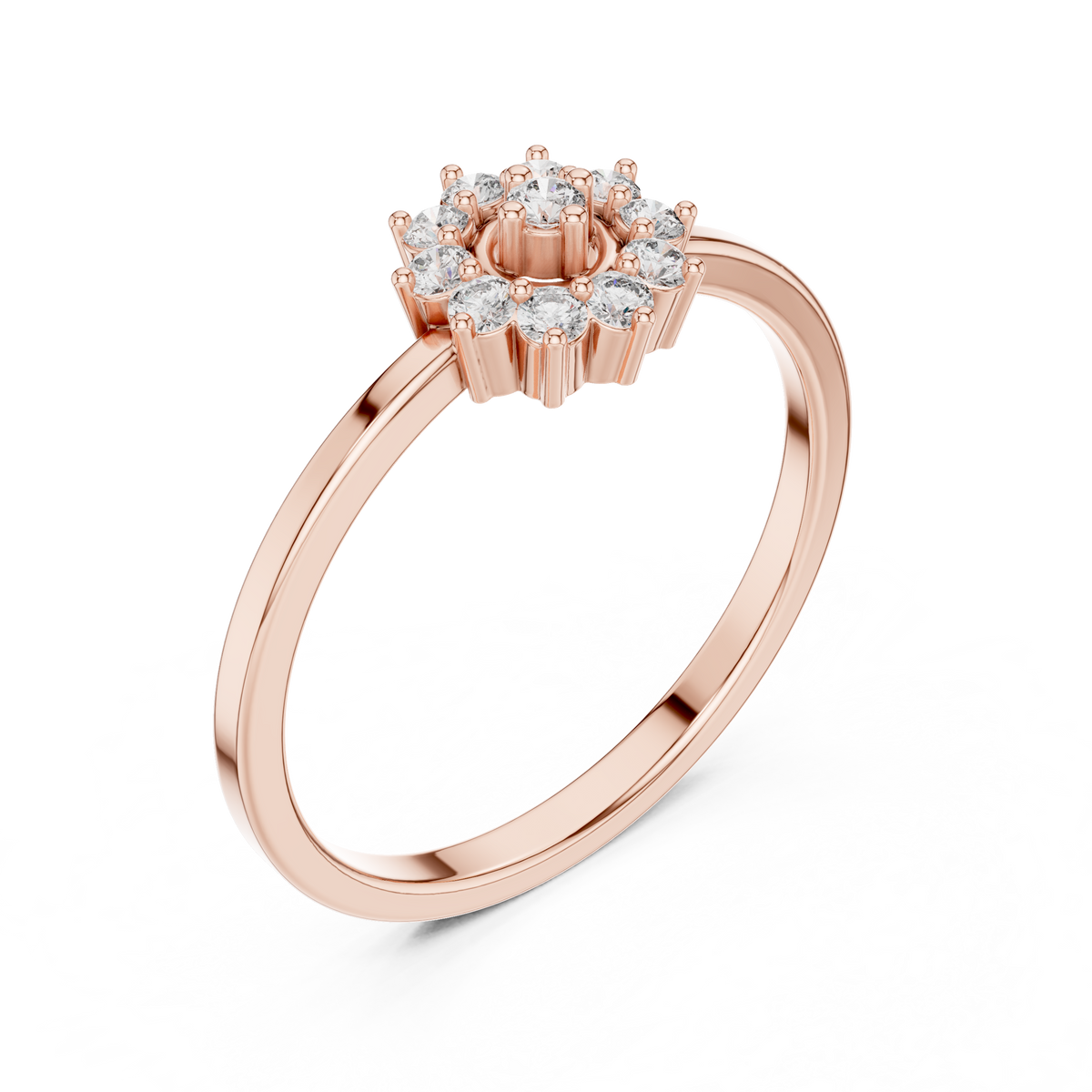 Flower Halo Cluster Moissanite Ring in rose 925 sterling silver, view 2