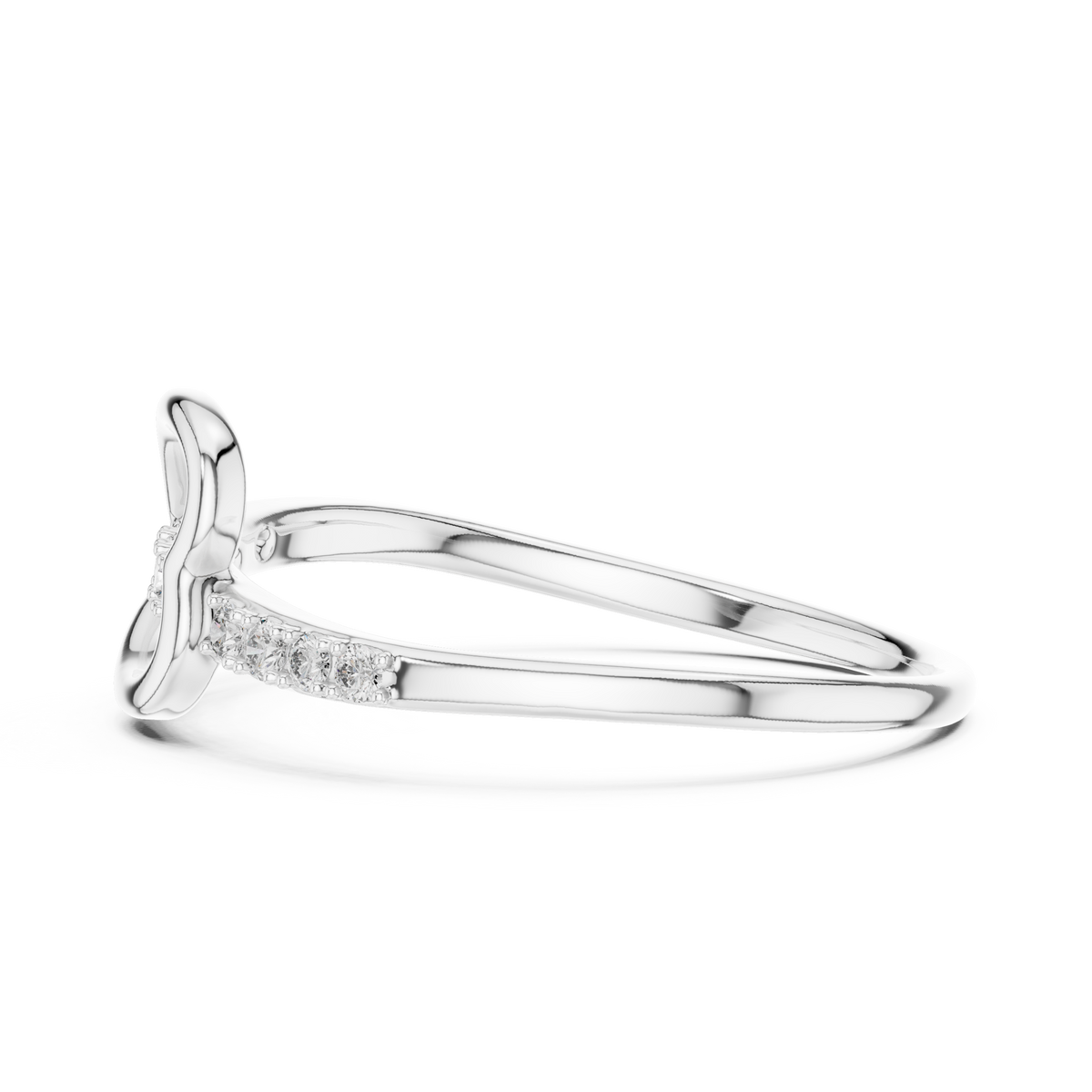 Sideways Open Heart Moissanite Ring in white 925 sterling silver, view 3