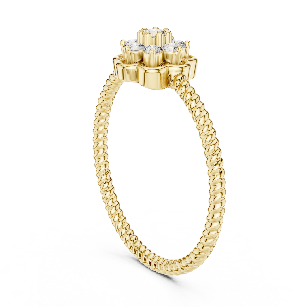 Flower Cluster Moissanite Ring with Rope Band in yellow 925 sterling silver, view 1