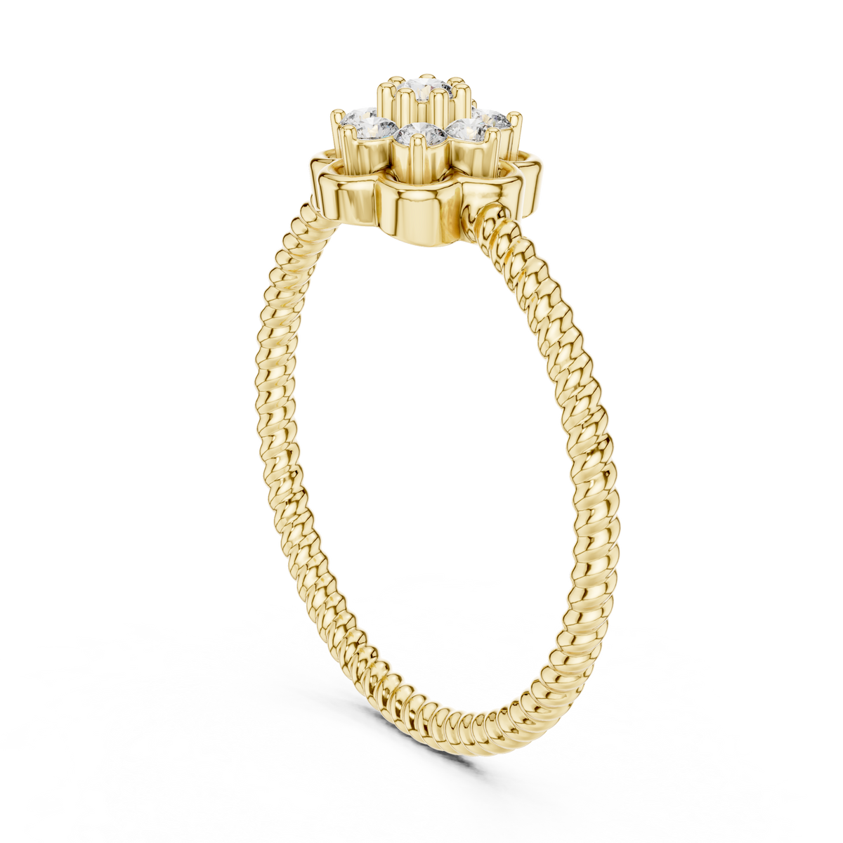 Flower Cluster Moissanite Ring with Rope Band in yellow 925 sterling silver, view 1