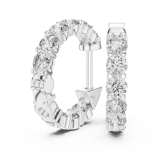 Moissanite inside out hoop earrings in white 925 sterling silver, view 1