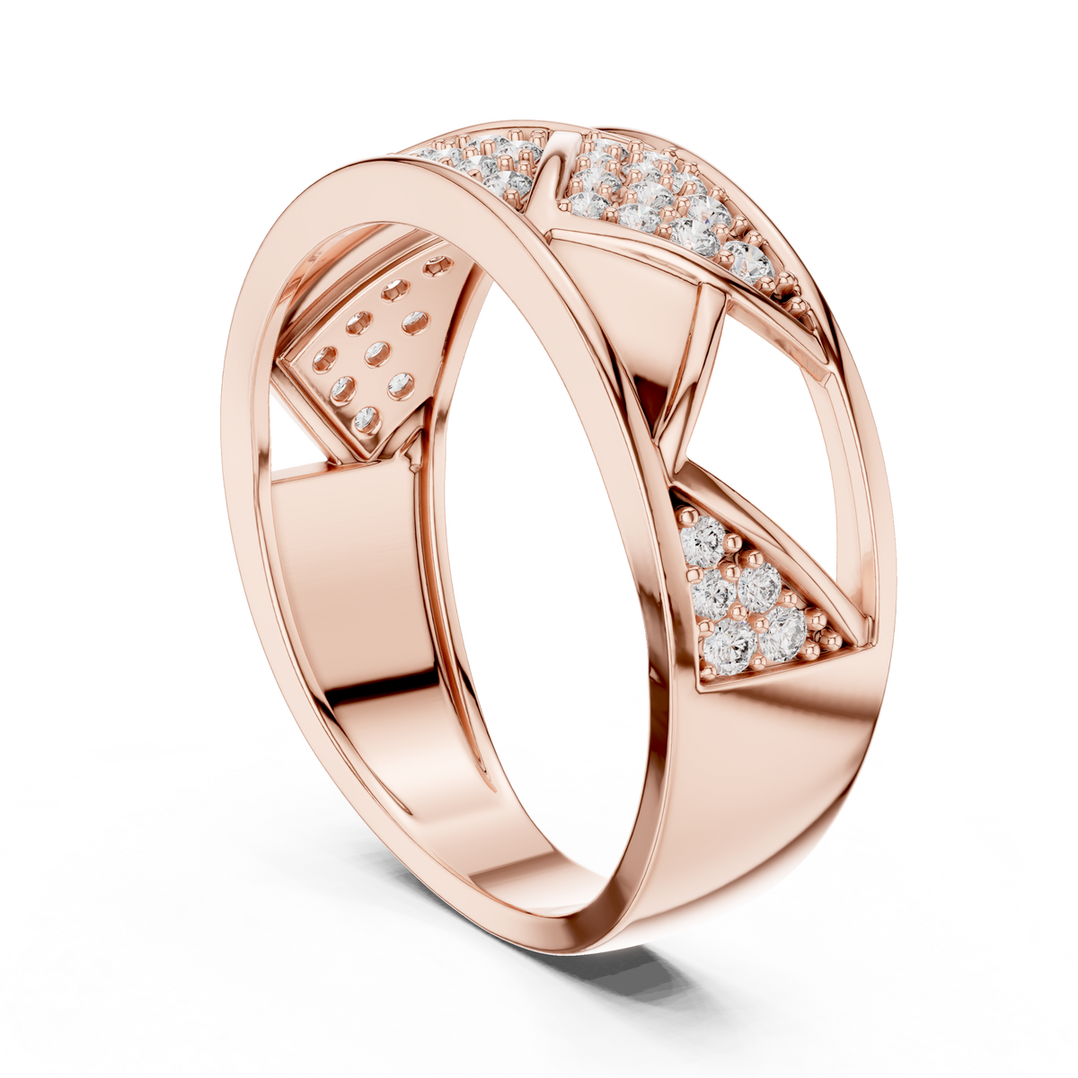 Geometric Lattice Pavé Wide Moissanite Band in rose 925 sterling silver, view 1
