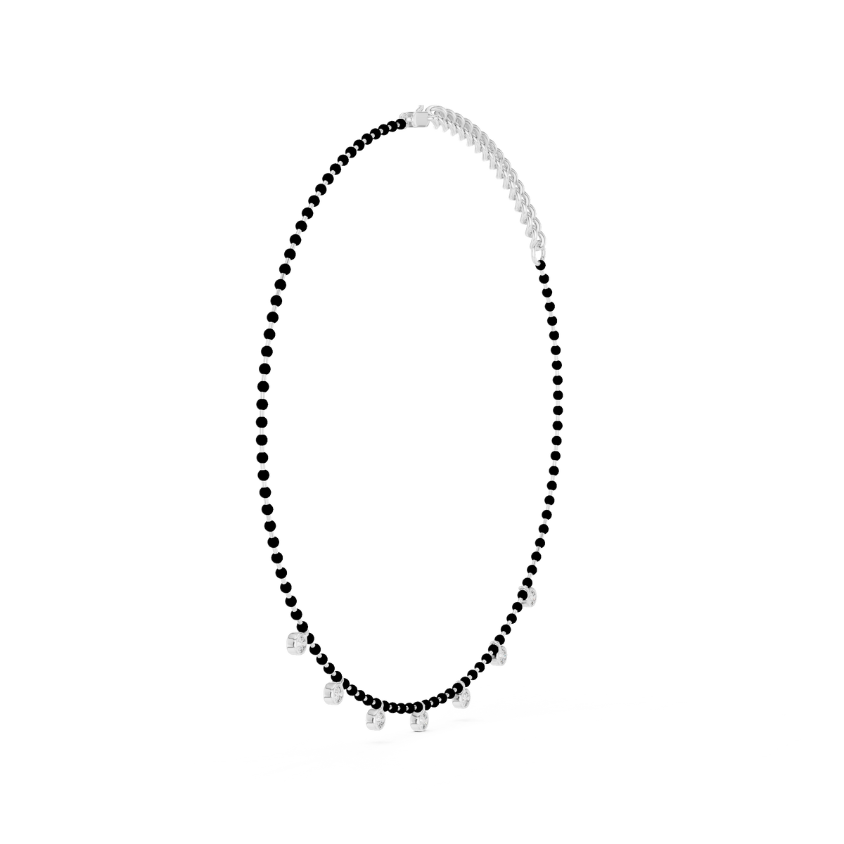 Bezel Station Bead Chain Necklace in white 925 sterling silver, view 3