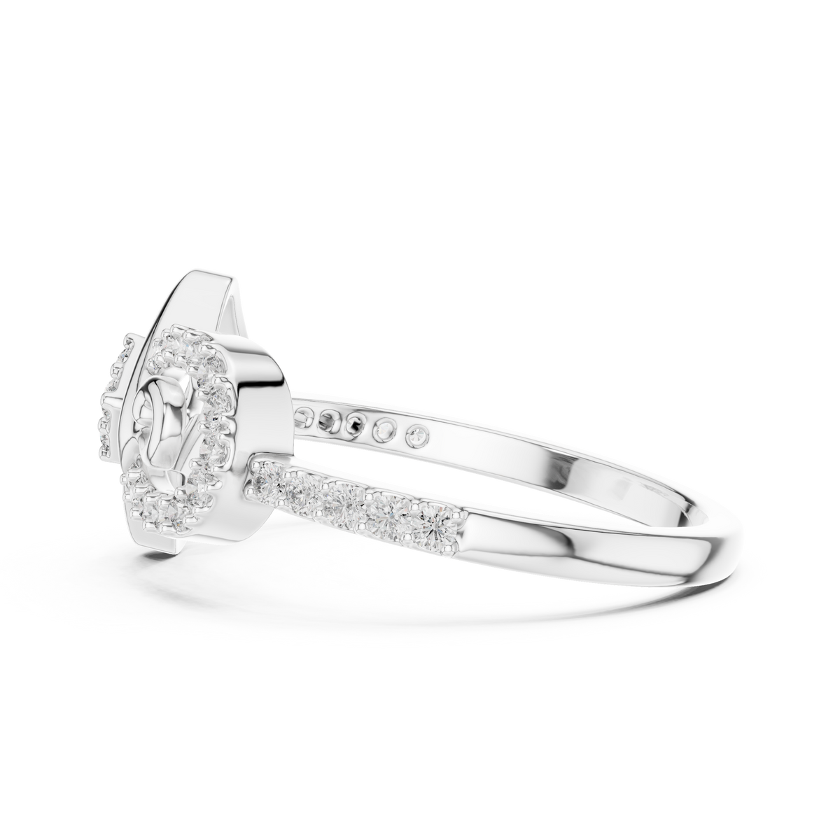 Open Square Cluster and Swirl Moissanite Ring in white 925 sterling silver, view 3