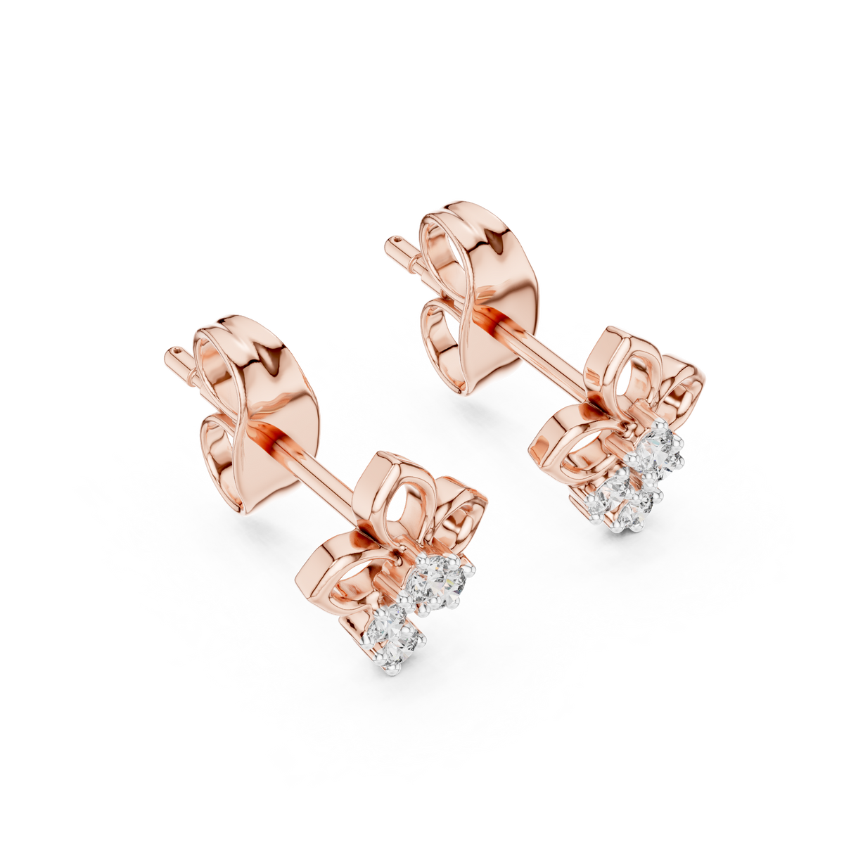 Moissanite Trefoil Cluster Stud Earrings in rose 925 sterling silver, view 2