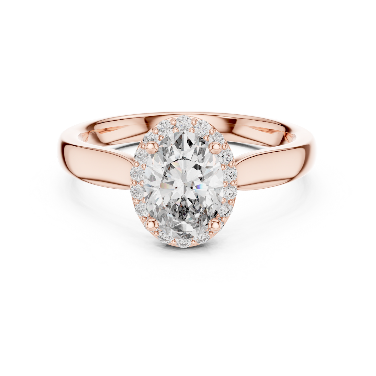 Oval Halo Moissanite Cathedral Ring in rose 925 sterling silver, view 4