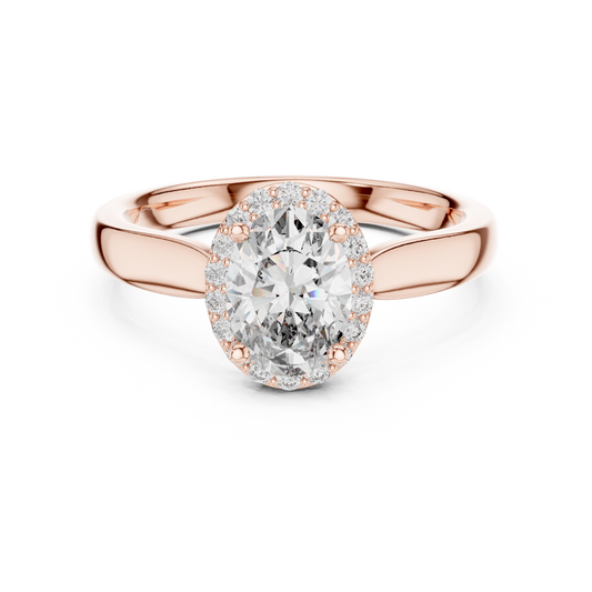 Oval Halo Moissanite Cathedral Ring in rose 925 sterling silver, view 4
