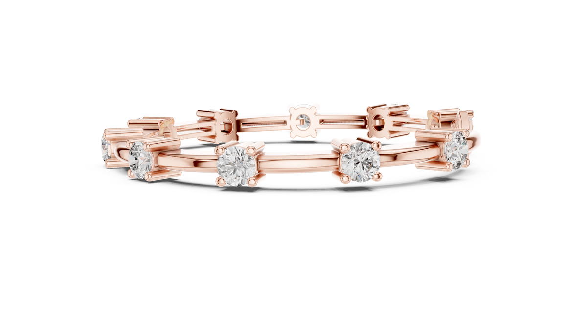 Round Moissanite Station Bar Bracelet in rose 925 sterling silver, view 4