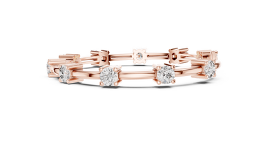 Round Moissanite Station Bar Bracelet in rose 925 sterling silver, view 4