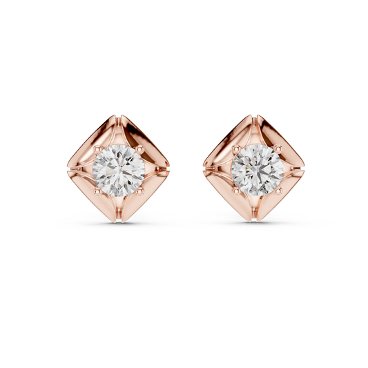 Round moissanite petal frame stud earrings in rose 925 sterling silver, view 4