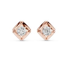 Round moissanite petal frame stud earrings in rose 925 sterling silver, view 4
