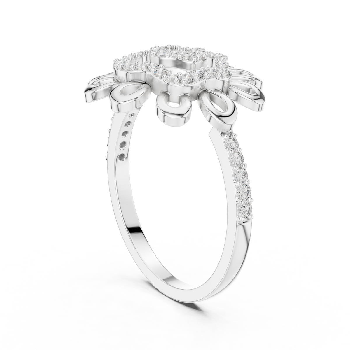 Flower Petal Swirl Moissanite Cocktail Ring in white 925 sterling silver, view 1