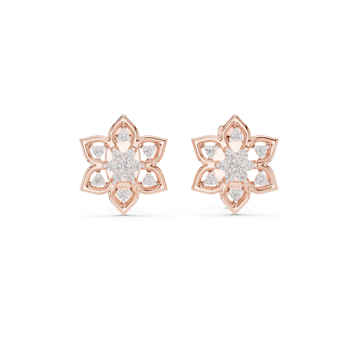 Moissanite Lotus Star Stud Earrings in rose 925 sterling silver, view 4