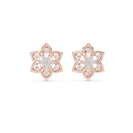 Moissanite Lotus Star Stud Earrings in rose 925 sterling silver, view 4