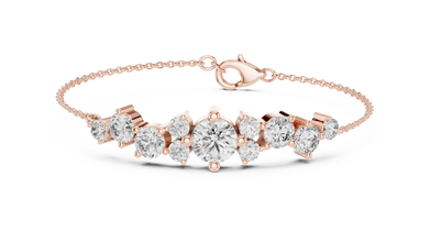 Graduated Round Moissanite Cluster Chain Bracelet in rose 925 sterling silver, view 1