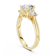 Round Three Stone Moissanite Engagement Ring in yellow 925 sterling silver, view 1