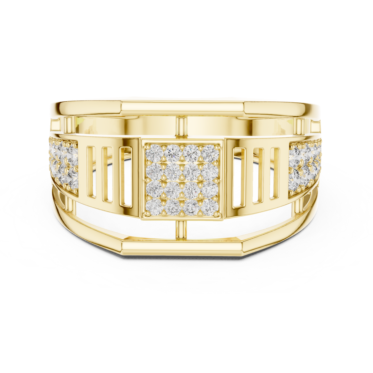 Men's Square Pavé Panel Cage Moissanite Band in yellow 925 sterling silver, view 4