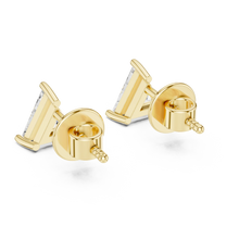 Trillion moissanite stud earrings in yellow 925 sterling silver, view 3
