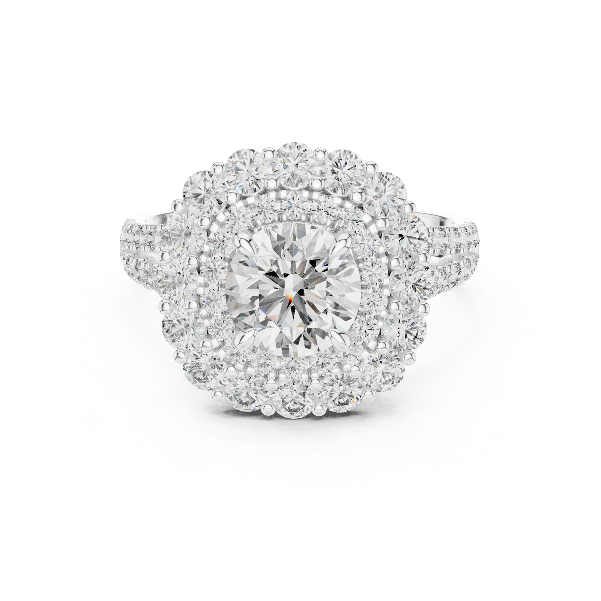 Round Cluster Halo Moissanite Engagement Ring in white 925 sterling silver, view 4