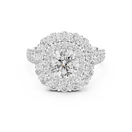 Round Cluster Halo Moissanite Engagement Ring in white 925 sterling silver, view 4