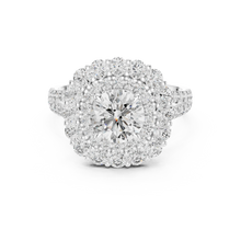 Round Cluster Halo Moissanite Engagement Ring in white 925 sterling silver, view 4