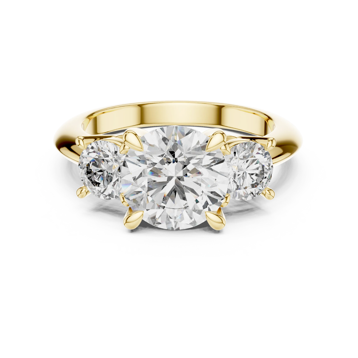 Round Three Stone Moissanite Statement Ring in yellow 925 sterling silver, view 4