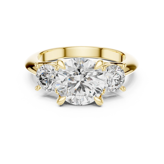 Round Three Stone Moissanite Statement Ring in yellow 925 sterling silver, view 4