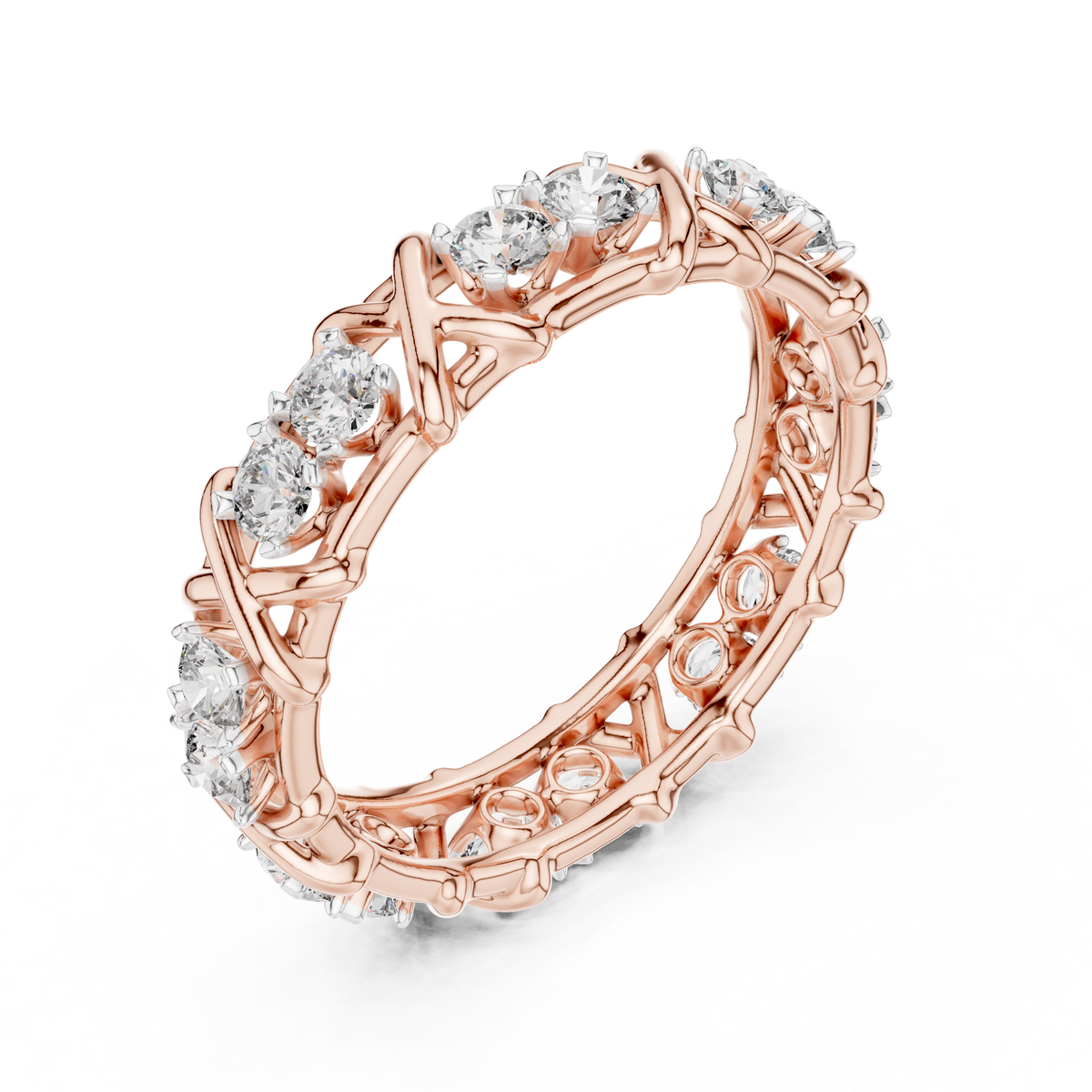 X Station Moissanite Eternity Band in rose 925 sterling silver, view 2