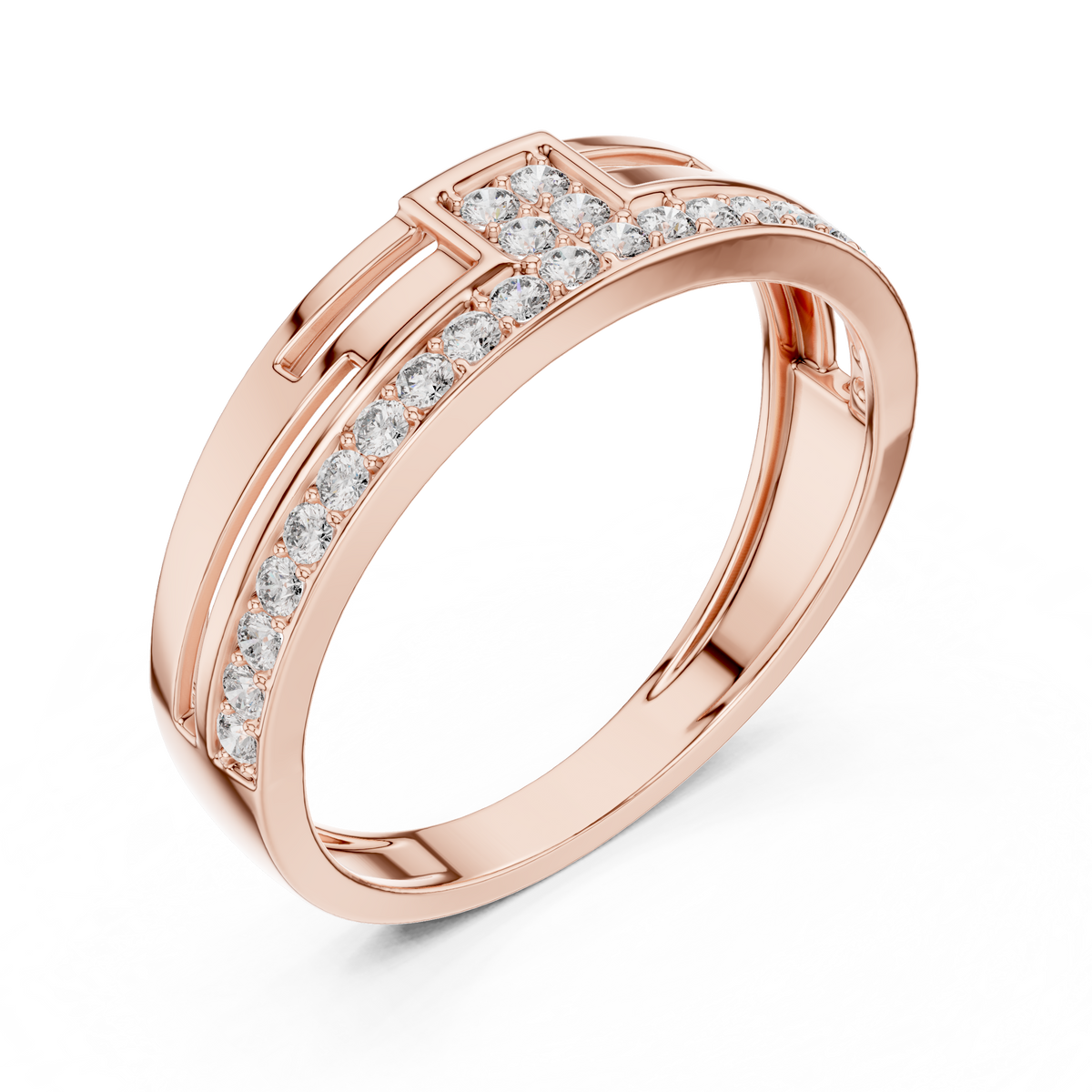 Two-Tier Pavé Moissanite Band with Square Accent in rose 925 sterling silver, view 2