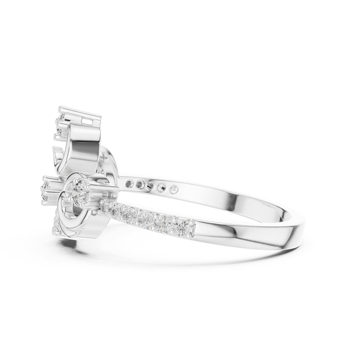 Pavé Scroll Swirl Moissanite Fashion Ring in white 925 sterling silver, view 3